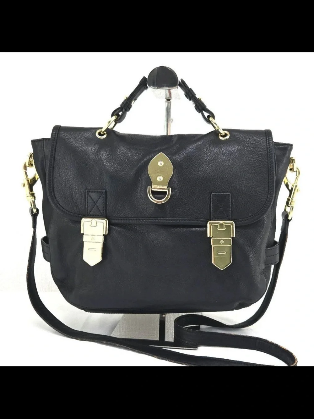 Mulberry Black Leather Satchel with Gold Hardware